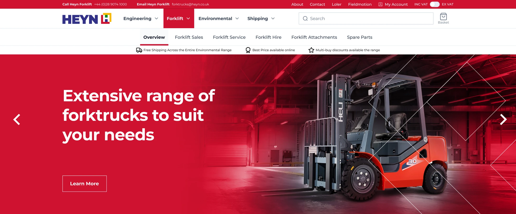 Heyn homepage hero showing forklift category
