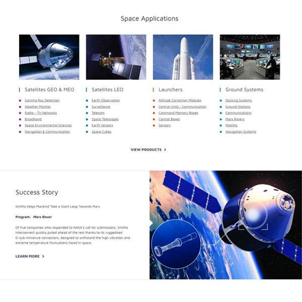 Smiths Interconnect Site Space Markets Page Screenshots