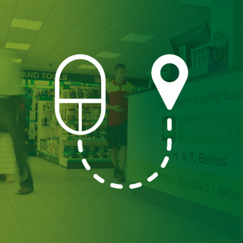 Image of a shop with a computer mouse icon overlayed on top