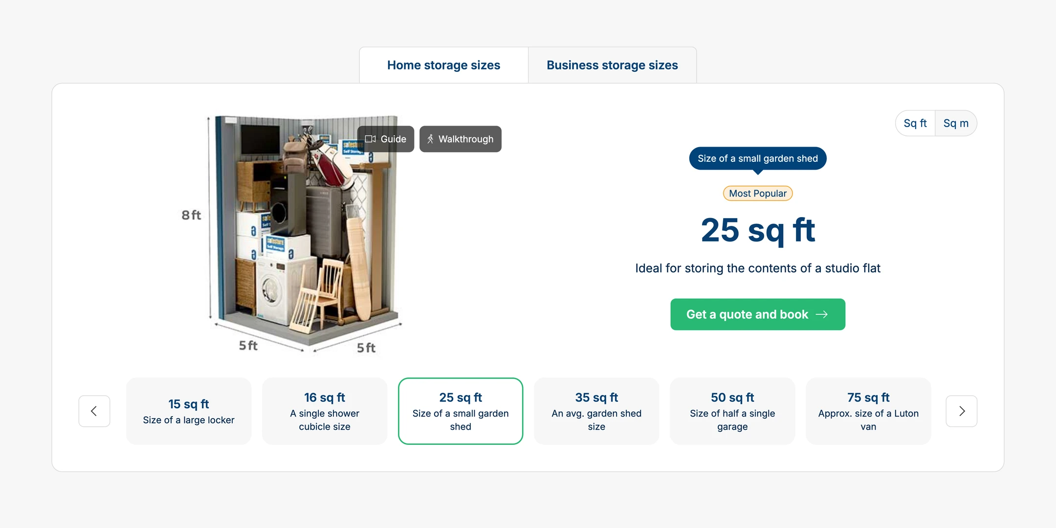 Safestore - Sizes Widget