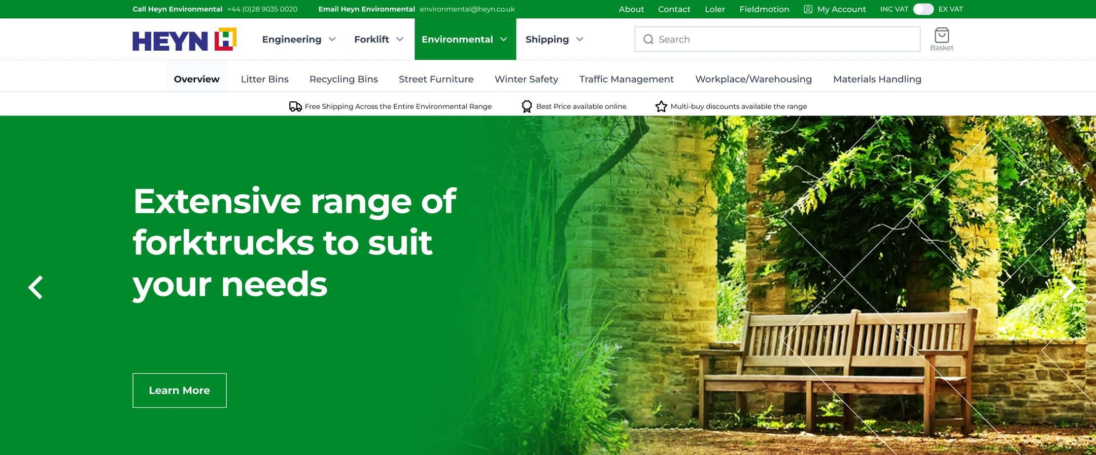 Heyn homepage hero showing environmental category