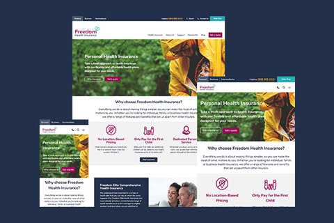 Freedom Health Insurance site 3 screen mockup
