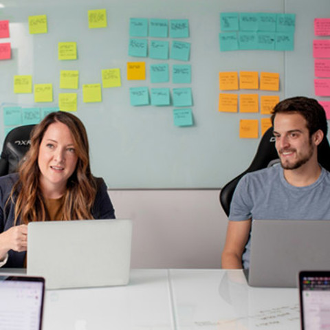 Two people in a meeting