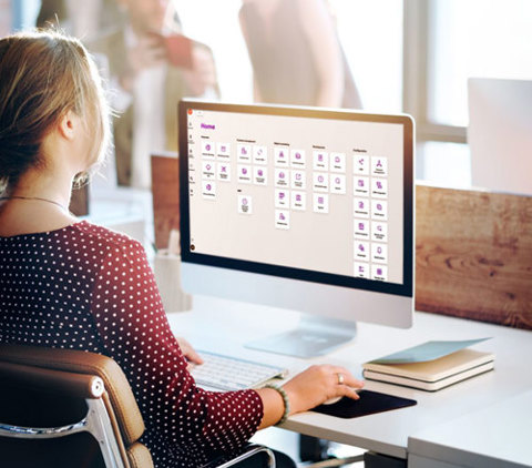 A woman at a computer workstation