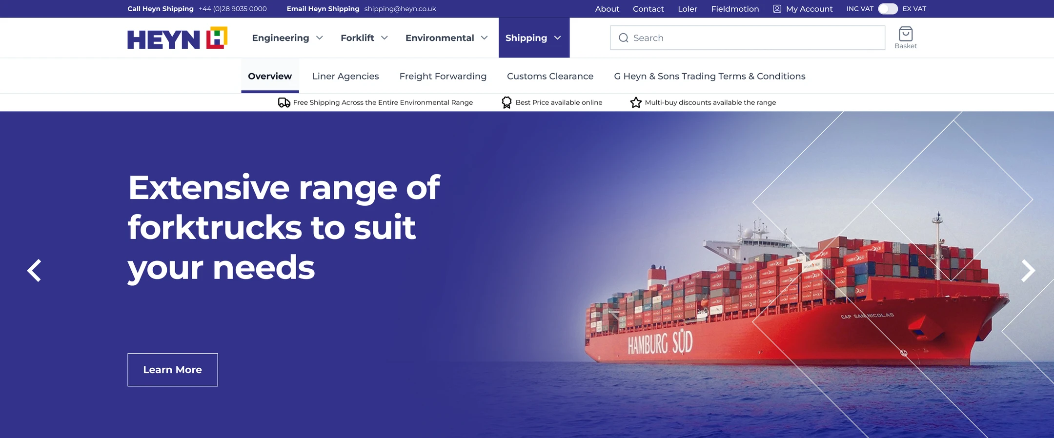 Heyn homepage hero showing shipping category