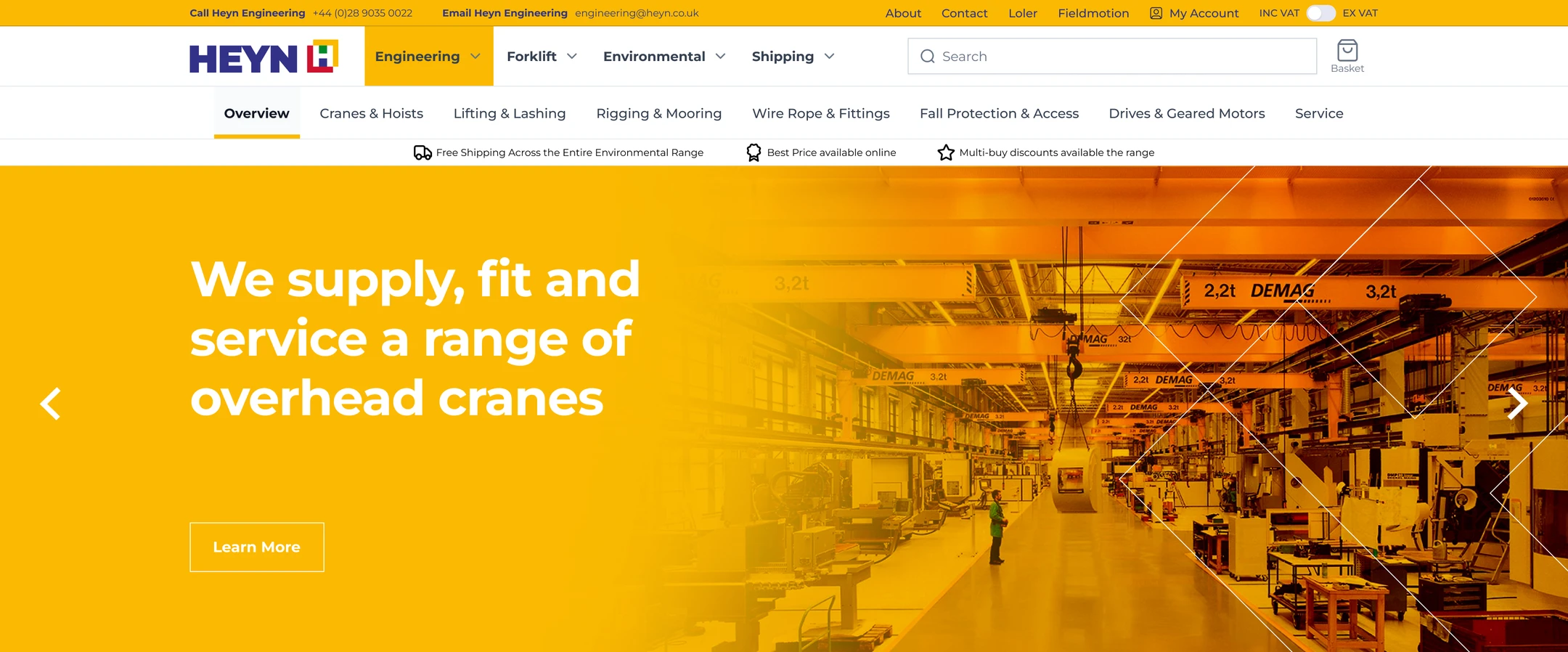 Heyn homepage hero showing engineering category
